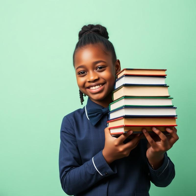 Smiling Nigerian schoolgirl holding books