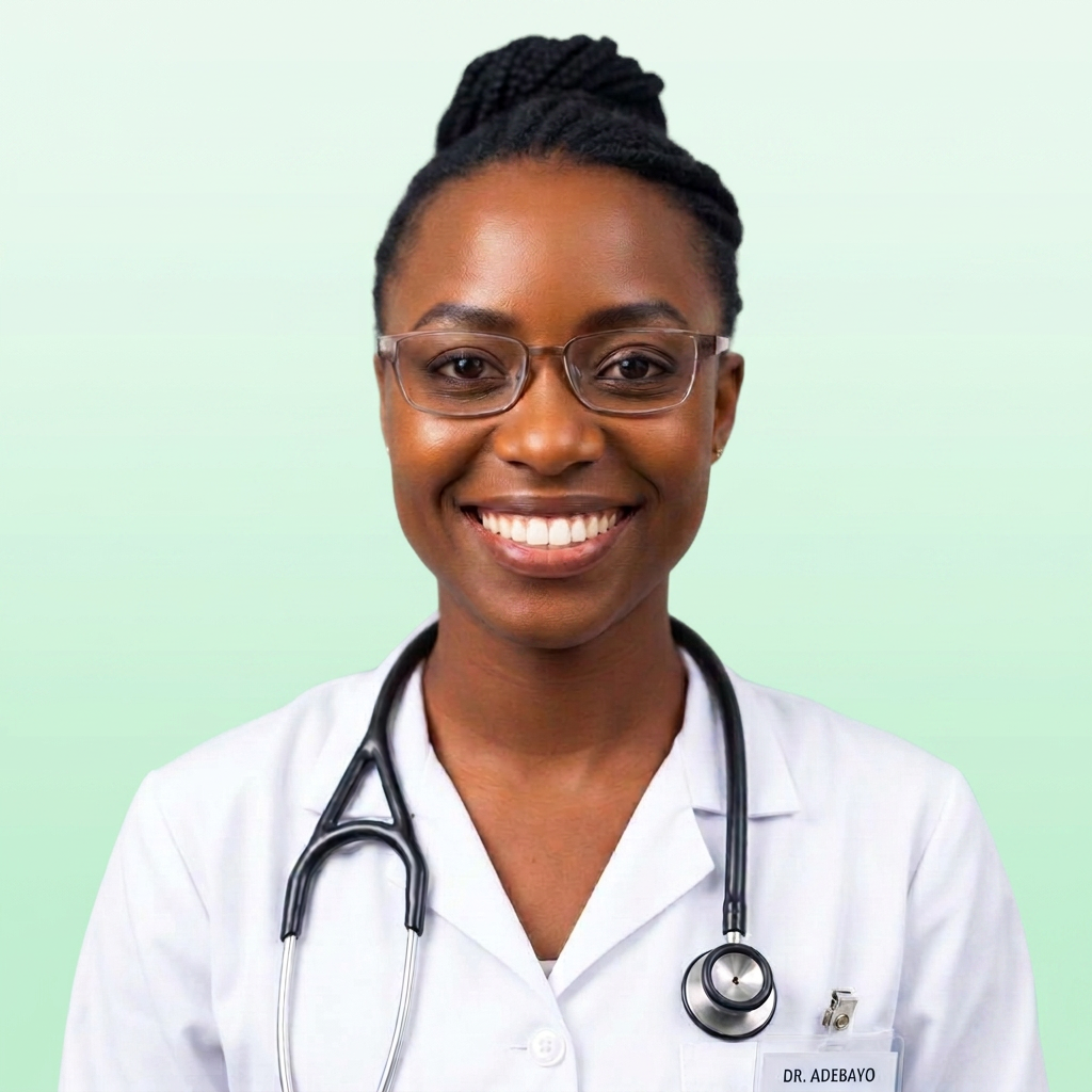 Smiling Nigerian doctor with stethoscope
